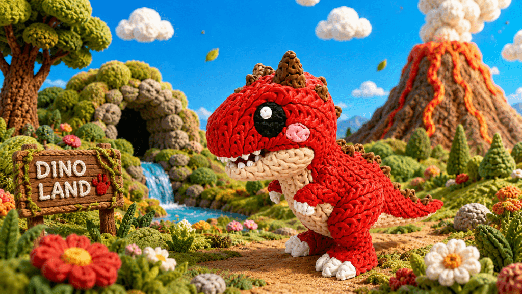 Figura Baby Carnotaurus con textura tejida impresa en 3D